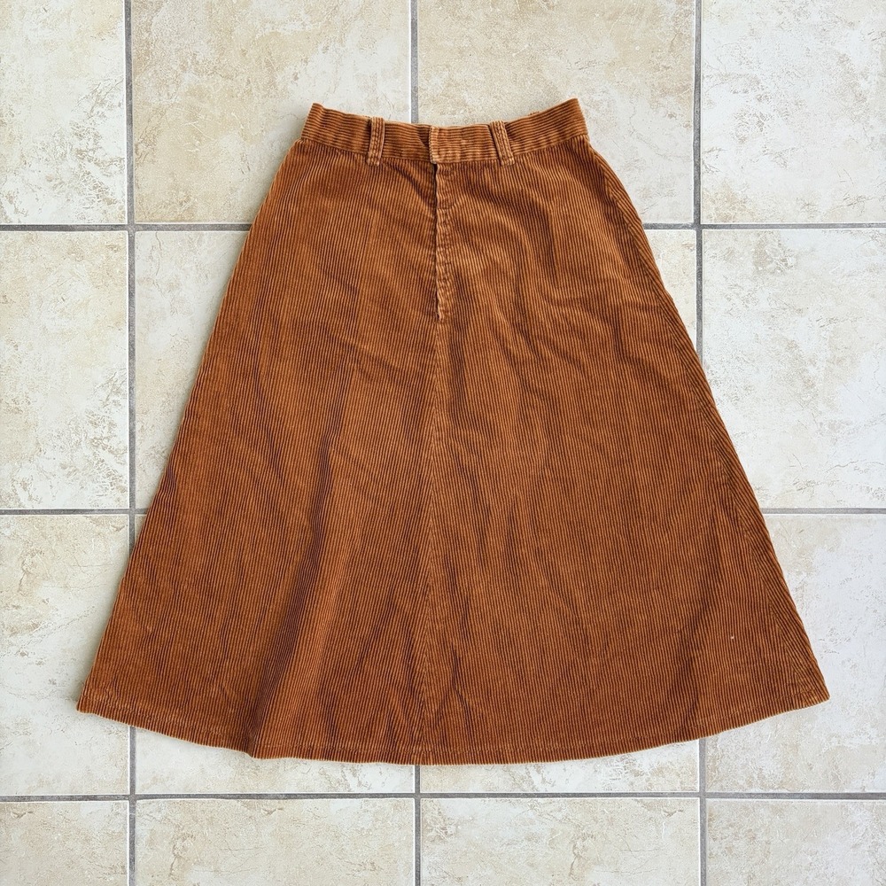 Vtg Handmade Corduroy Skirt Size XXS‎ Burnt Orange A Line Midi Flared Pockets